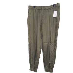 Nine West Tie Waist Jogger Pants Relaxed Fit‎ XLarge Olive Green New